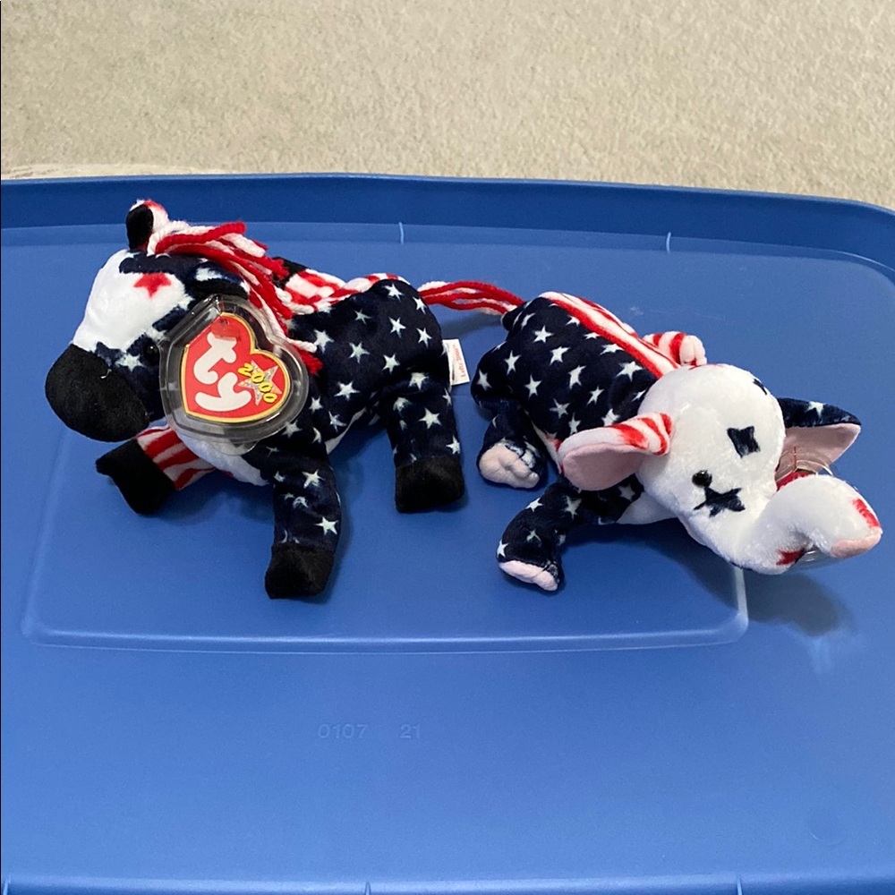 TY Beanie Baby Plushes, 2000 NWT, LEFTY 2000 Horse and RIGHTY 2000 Elephant